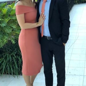 Dress the Population Coral off the shoulder dress